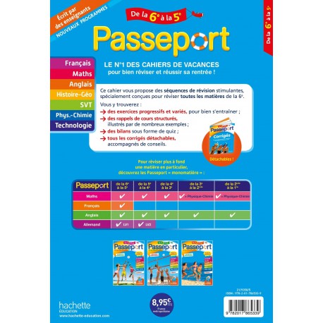 Passeport Toutes les matières De la 6ème à la 5ème ( 9782017865339 )