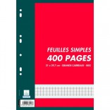 Recambio Hojas  simples  Seyès A4   400 páginas  Grands carreaux