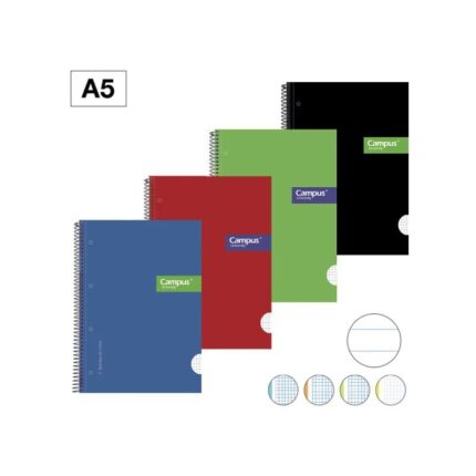 Bloc Espiral Tapa Extradura Campus A5 160 Hojas Microperforado 70g. Rayado Horizontal